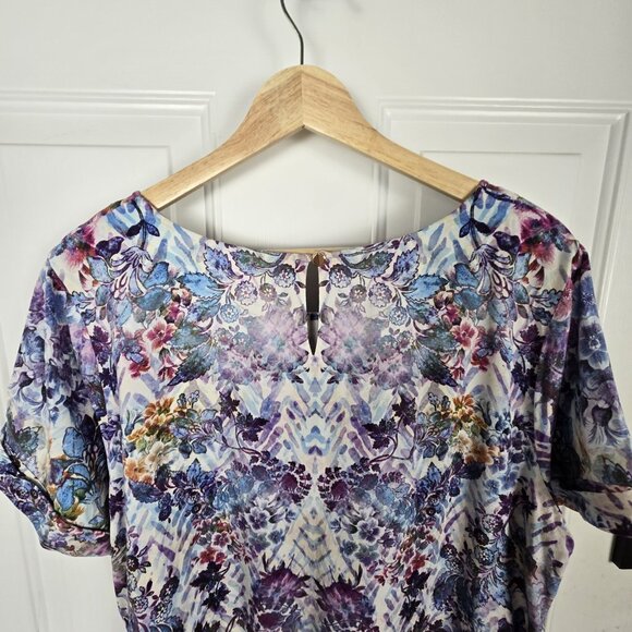 Soft Surroundings Coloures Pleated Blouse Womens Large Purple Floral Top Peasant - Picture 13 of 14